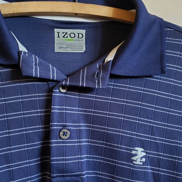 Izod Blue Gray Stripe Short Sleeve Men's Athletic Golf Polo Shirt, size Small - Picture 3 of 11